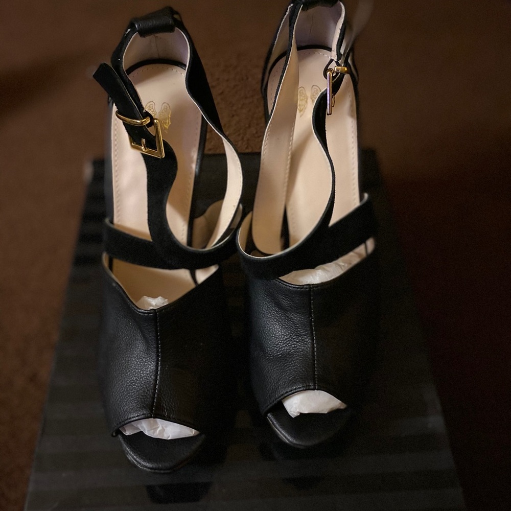 New Black Leather Platform Heels